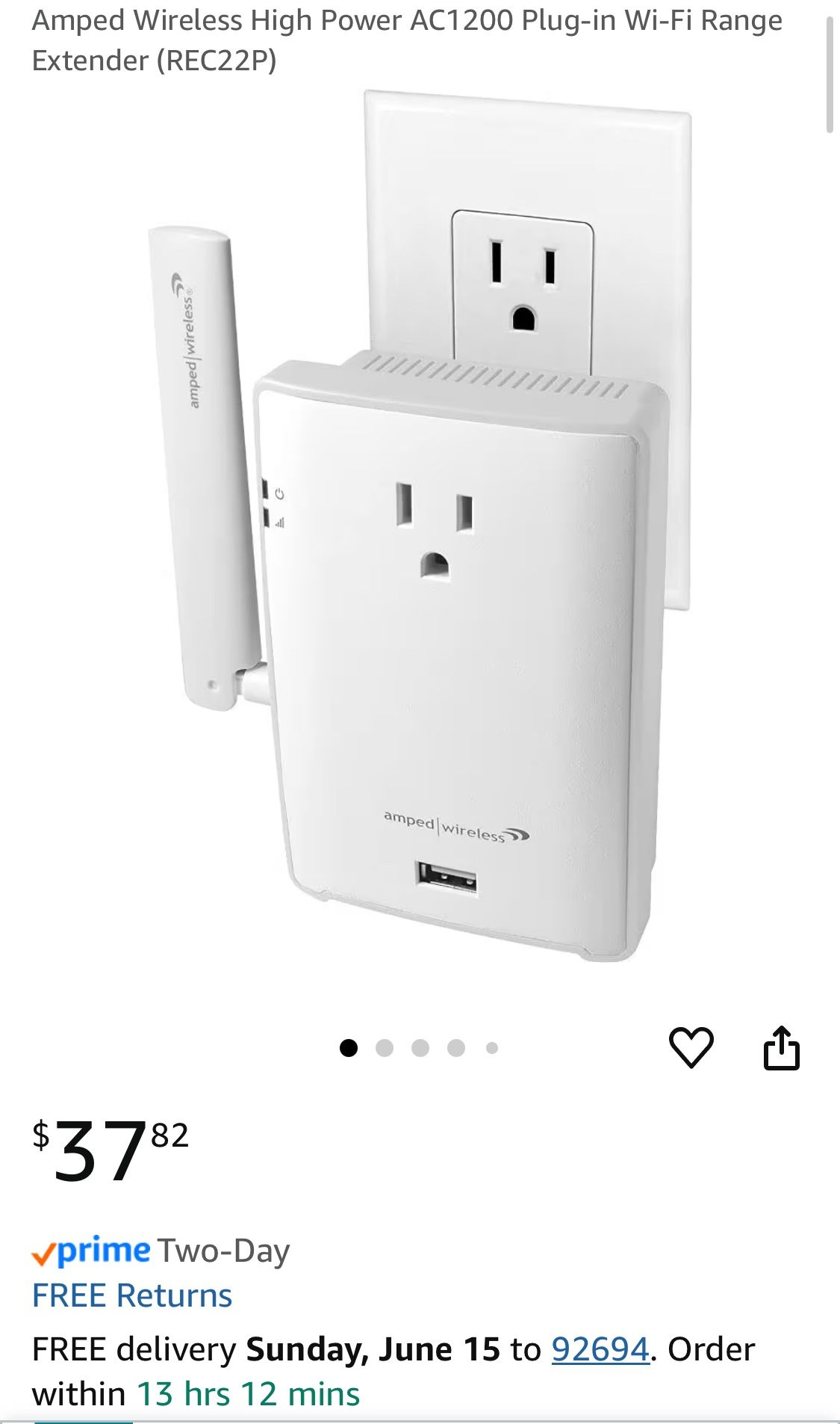 Amped Wireless High Power Plug-in AC1200 Wi-Fi Range Extender with Pass Thru Out