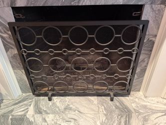 Dark Bronze Metal Fireplace Screen with Circle Design