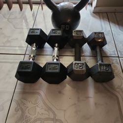 50lb Kettel Bell And Dumbells 