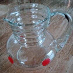 Vintage Small Glass Pitcher With Apples. Beautiful. Excellent Condition