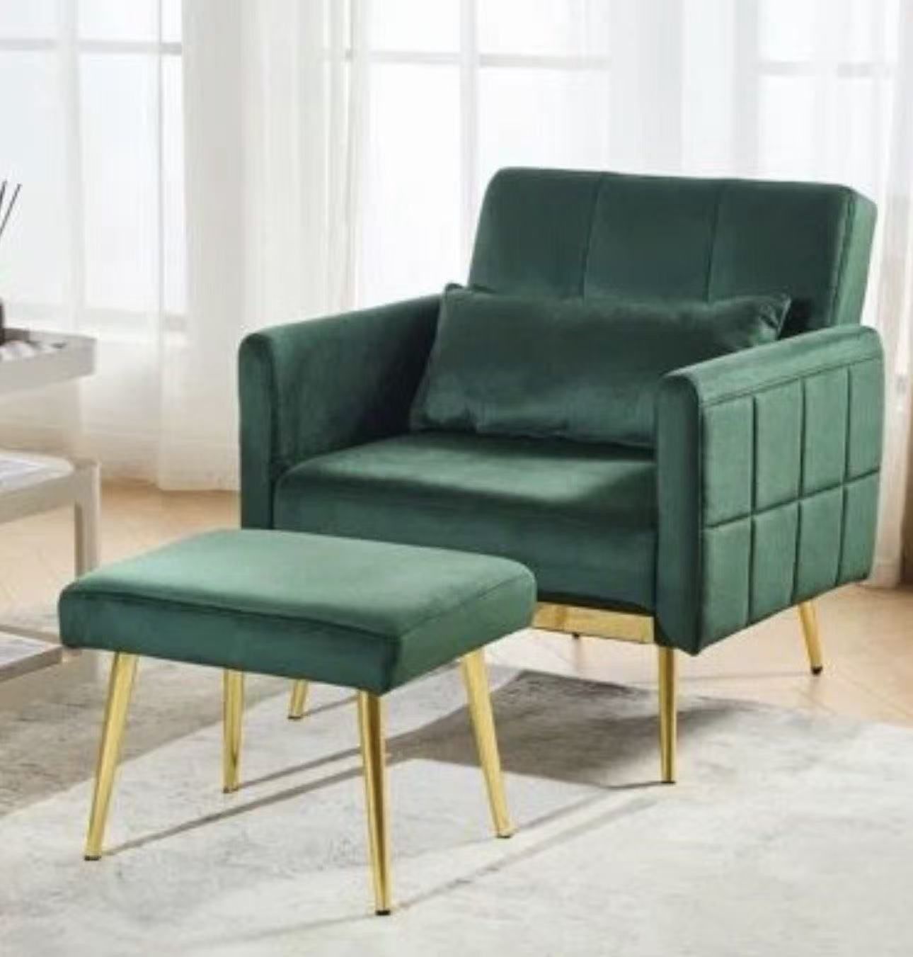 VICLLAX Modern Velvet Recliner Chair Comfy Accent Armchair with Upholstered Armrests, Ottoman and Pillow for Reading Room, Bedroom, and Living Room