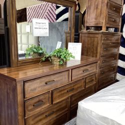 Solid Wood Dresser, Mirror, Chest And Nightstand 