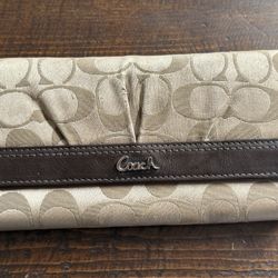 Coach long brown wallet with signature leather