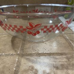 Vintage Pyrex Red Cherry Checkered Mixing Bowl