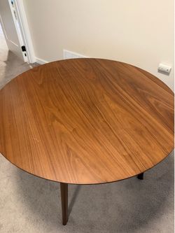 Round Walnut Mid-Century Dining Table 42” diameter