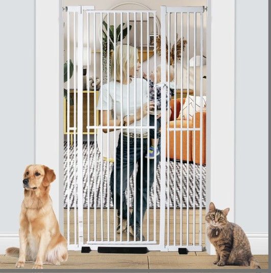 71 inch Extra Tall Gates for Cats, Adjustable 29.92" and 43" Wide Baby Gate, Pressure Mounted Full Door Pet Gate for Doorway, Stairs,House(White, 71 I