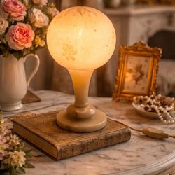 1920s Alabaster Hand-Carved Table Lamp - All Original/Working - Art Deco - 100 Year Old Antique