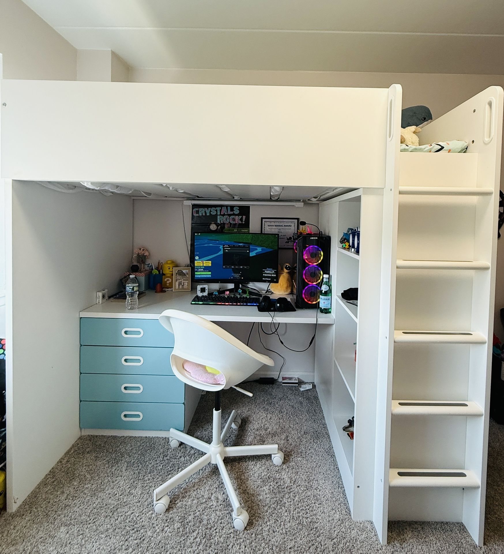 2 beds Loft Twin beds with desk with 4 drawers SMASTAD IKEA