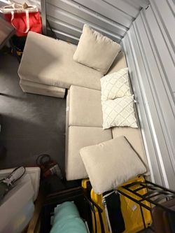 Dining Table with 4 Chairs, Sectional Sofa, and Rolling Storage Carts