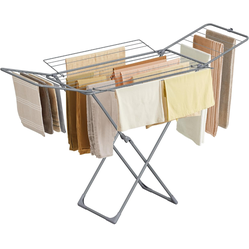 SONGMICS Clothes Drying Rack, Metal Laundry Drying Rack, Foldable, Space-Saving, Free-Standing Airer, with 4 Gullwings, Indoor Outdoor Use, Bed Linen 