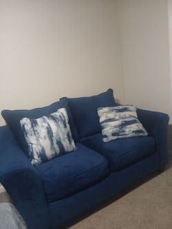 Blue Fabric Loveseat with Accent PillowsTwo piece set