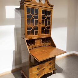 Beautifully crafted Antique Monitor brand maple  drop front court secretary desk hutch cabinet . 