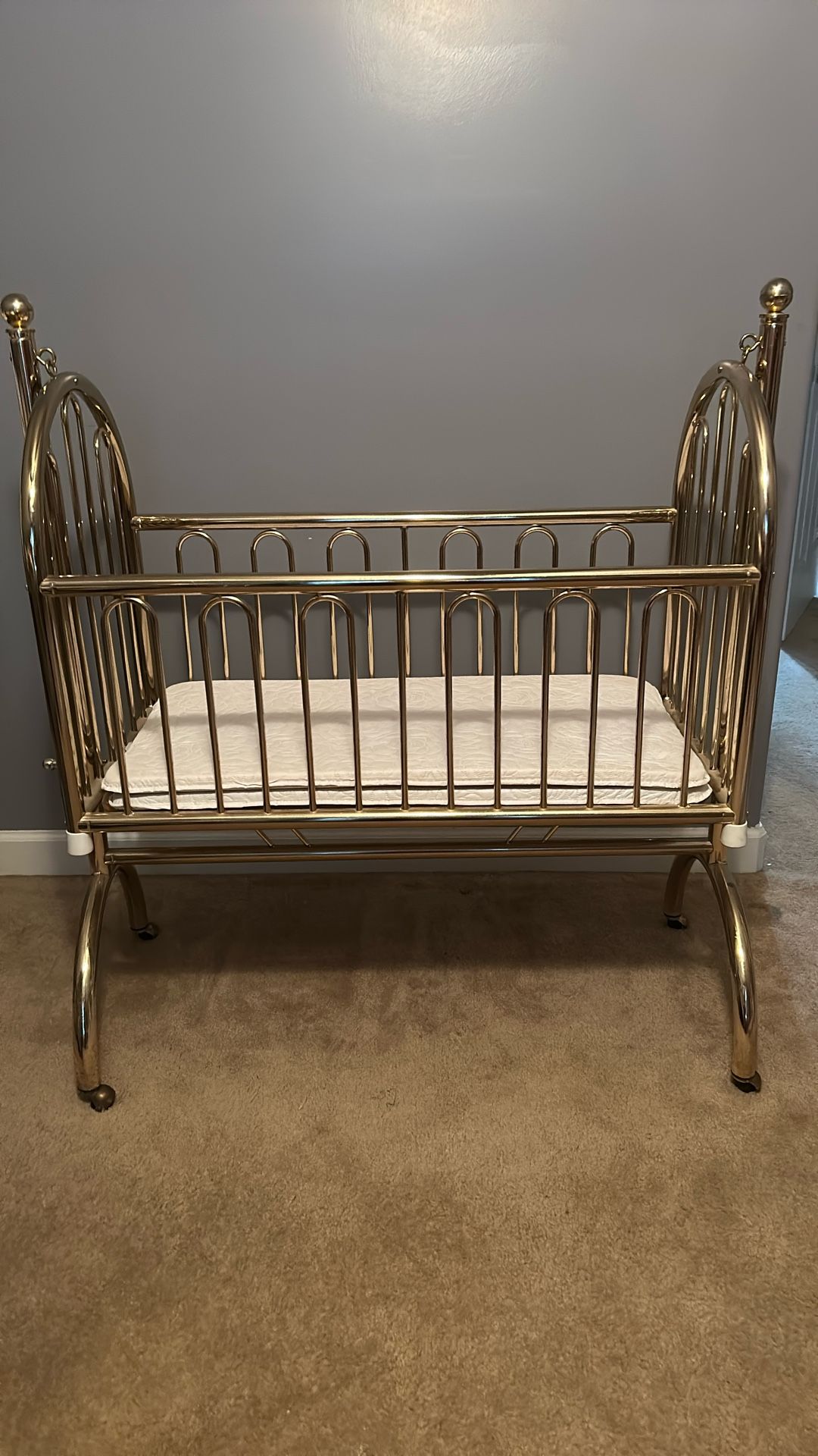 “BEAUTIFUL “ Victorian Style Vintage Collectors Brass Baby Cradle & Mattress
