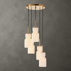 Vanier Brass/White 5 Light Cluster Pendant