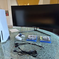 PS5 Disc Edition + 34” Sceptre Ultrawide Monitor + 2 Games