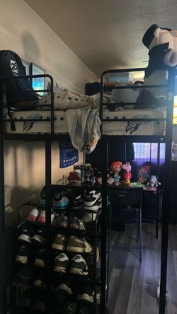Twin metal loft bed w/ desk