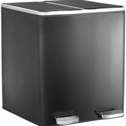 60L(16 Gal) Dual Trash Can, Stainless Steel Kitchen Garbage Can, Double Compartment Classified Rubbish Bin, Recycle Dustbin w/Plastic Inner Buckets, S