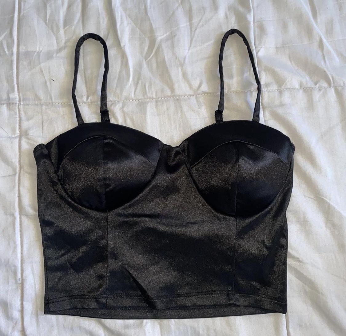 Black Satin Corset Crop Top