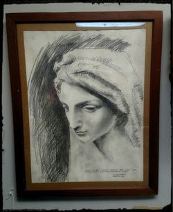 Original 1969 Head Of The Medici Madonna Sketch / Michelangelo Madonna