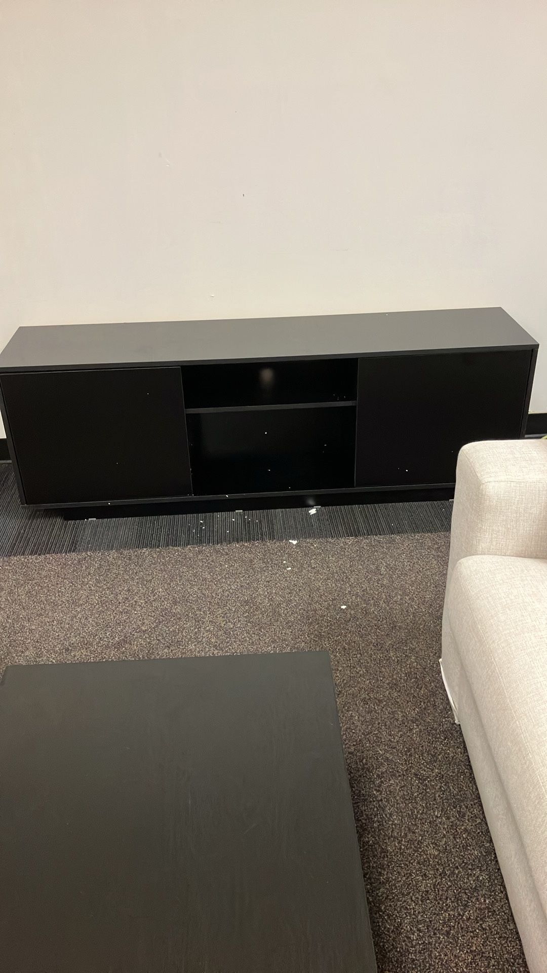 Techni Mobili Modern TV Stand for Screen TVs Up to 70” When Measured Diagonally – Black TV Stand with 2 Storage Cabinets with Patterned Doors and Open