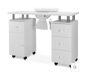 Omysalon MT-DC Nail Manicure Table w/Electric Dust Collector & Wrist Rest & 2 Open Spaces 1 Side Cabinet 4 Drawers