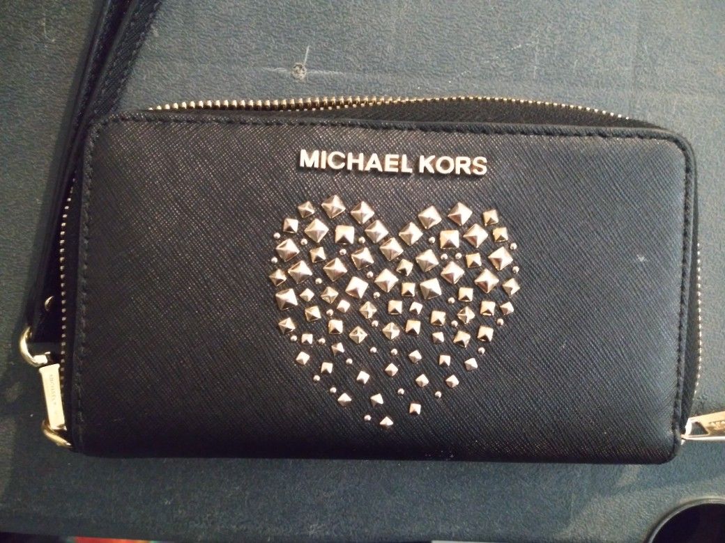 Michael Kors black leather studded heart authentic wallet