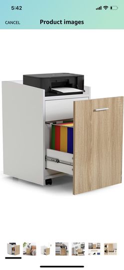 Cabinet, Wood Rolling Printer Stand on Wheels with 2 Drawers & Door, Under Desk Drawer for Hanging Letter Size File Holders, File Cabinets for Home Of