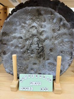 Motherhood breastfeeding rustic art ceramic artwork black clay Darkhorse small plate