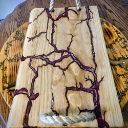 Rustic Country-Style Serving Tray with a Fractal Burn and Hemp Rope Handles