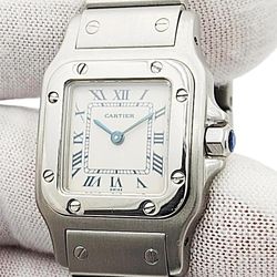 Ladies Cartier 24mm Small Santos Stainless Steel Watch with White Dial. (Pre-Owned Ref. W20017D6)