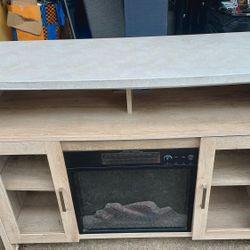 Tv Stand With Electric Fireplace And Glass Cabinet With Shelves 