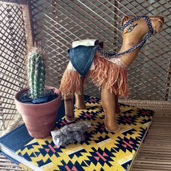 Vintage Stitched Leather Camel Figurine Saddle Egypt Desert Boho Decor Bohemian Chic