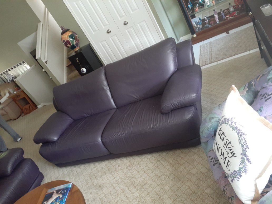  Contempoary Leather Couch. Dark Plum 84Lx37Dx32h $100.  U Pick Up..cash Only 