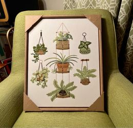 Framed Hanging Plant Embroidery