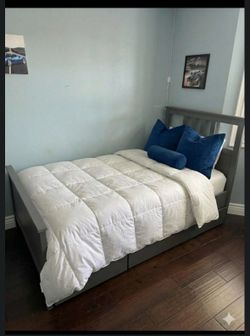 IKEA Hemnes twin Bed with Storage under bed The color is the IKEA dark gray