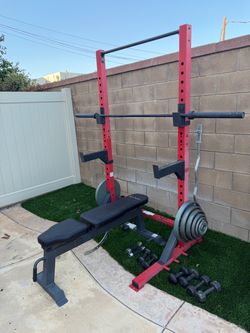 CAP Olympic Bar Full Setup w/ EZ Bar, Olympic Bar, Full Spectrum Plates from 2.5-45, Bench & Dumbbells - EUC