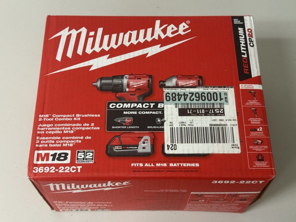 Milwaukee Tool 3692 22Ct M18 Compact Brushless 2~ Tool Combo Kit