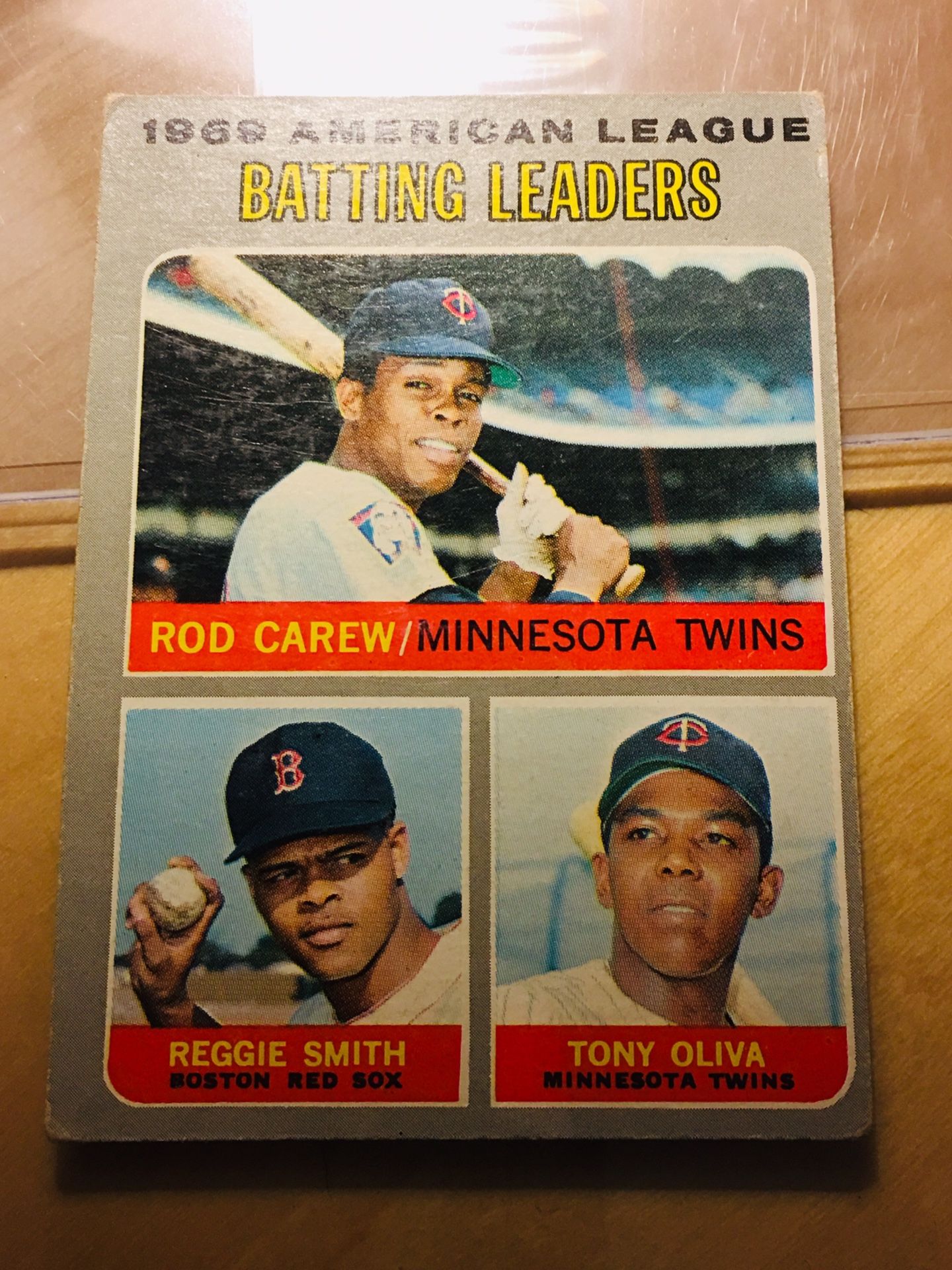 1969 Topps American League Batting Leaders Card #62 Rod Carew and Tony Olivia.