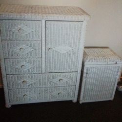 White Wicker Dresser & Hamper! 