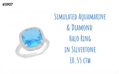 Stunning Simulated Aquamarine Halo Ring, Sz.8