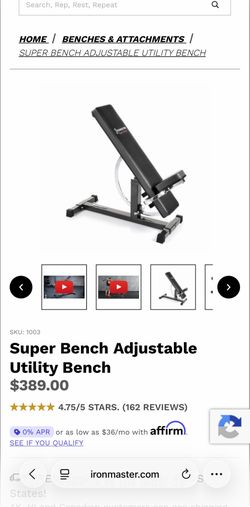 Ironmaster Superbench , Pull-up bar, leg curl leg ext, bench wheels, hybrid pad