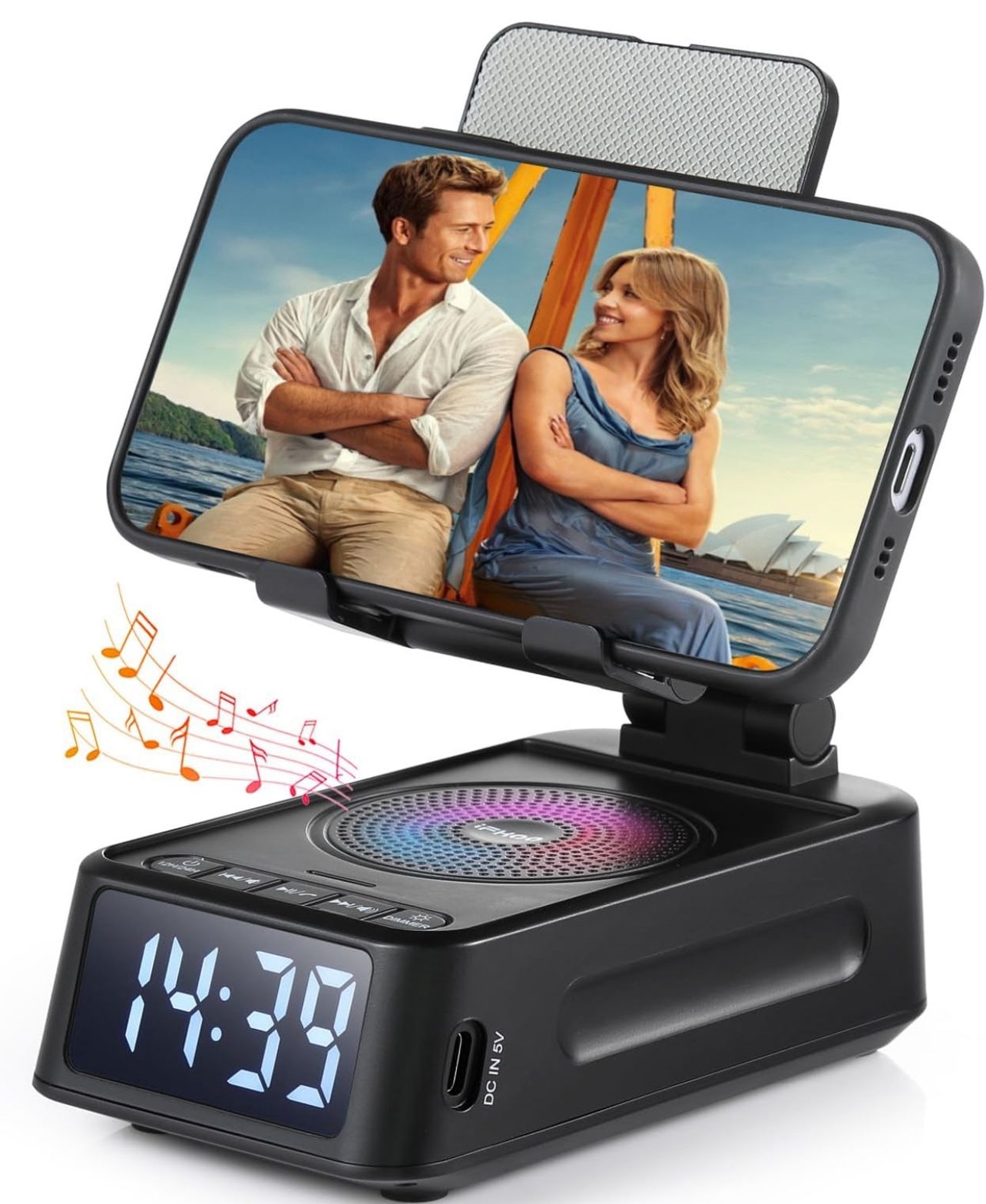 Cell Phone Stand with Bluetooth Speaker, Gifts for Men Women, Wireless Phone Holder for Desk Compatible with iPhone/Samsung Galaxy - Cool Gadget Birth