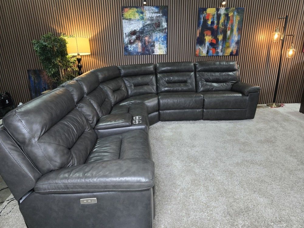 Corry 6-piece Leather Power Reclining Sectional Sofa, Gray