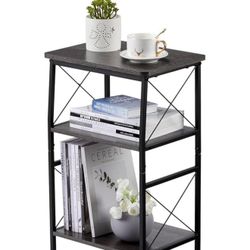 Set of 2 3-Tier Small End Tables Narrow Side Table with Steel Grid Storage Shelves Slim Nightstand X-Design Sofa Side Table Small Bookshelf Bookcase D