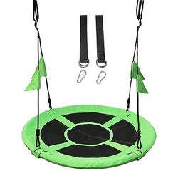 40 Inch Flying Saucer Tree Swing with Straps and Flags for Kids - Outdoor Round Swing Seat with 360° Spin Swivel - Weather Resistant and Easy to Insta