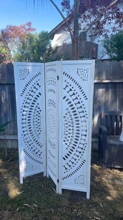 White Wood 3-Panel Room Divider Screen