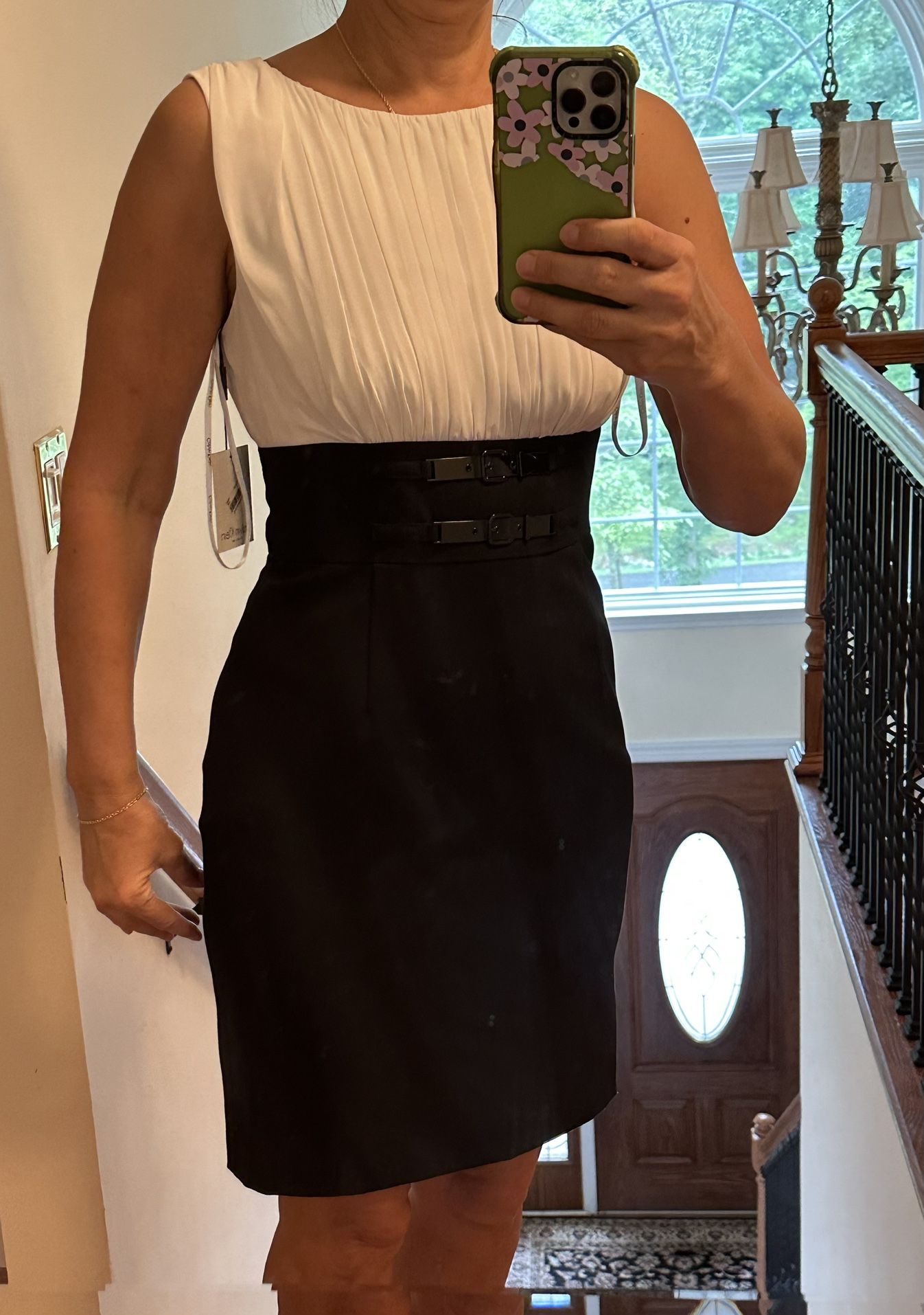 NWT $134 Calvin Klein Woman’s Ivory/Black Dress, Sz 6