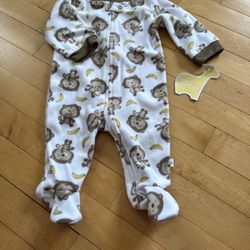 NWT 3 mo cozy fleece footie pajamas. Monkey/banana theme