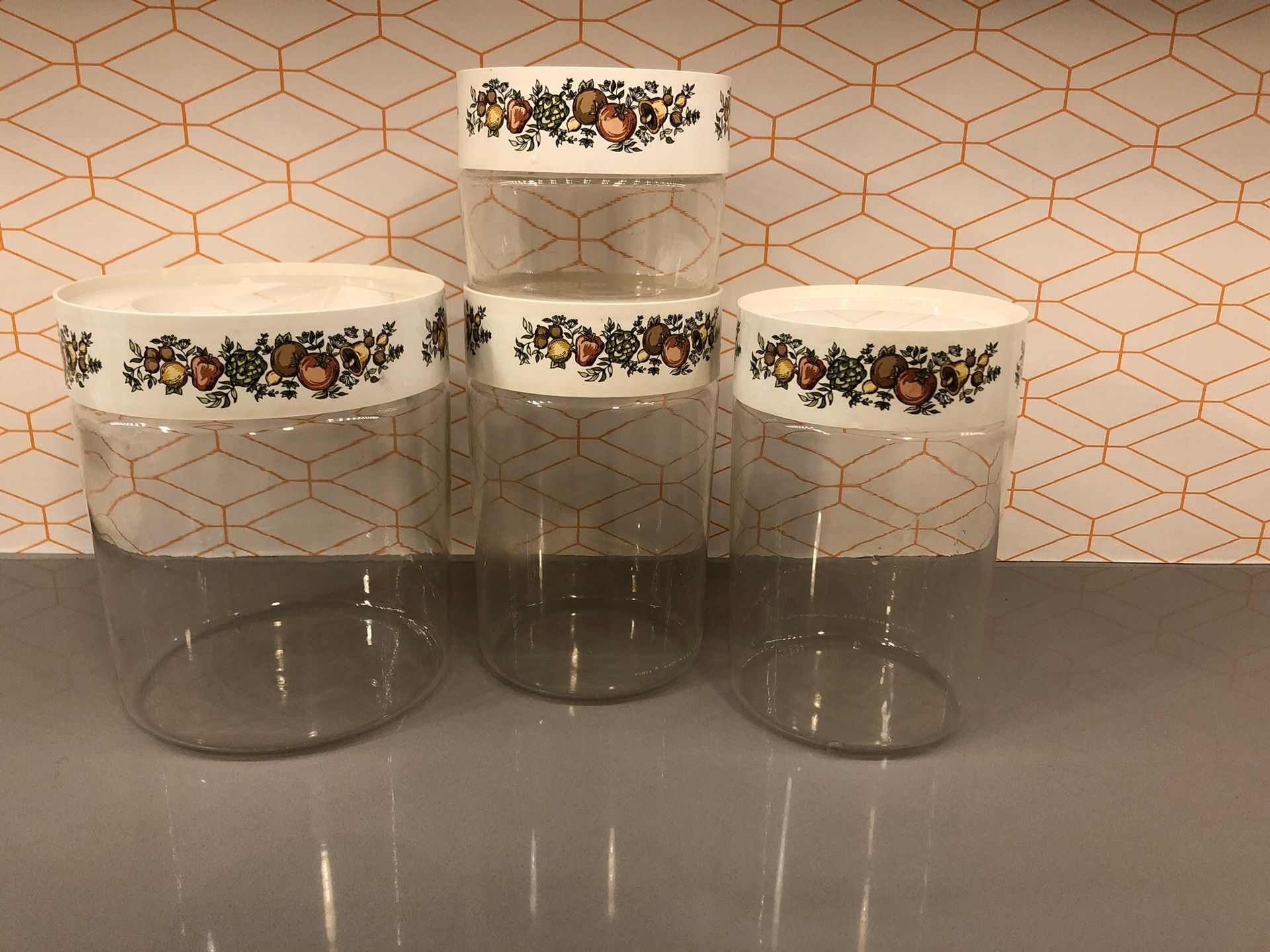 Set of four Pyrex Spice of Life Canisters See n Store