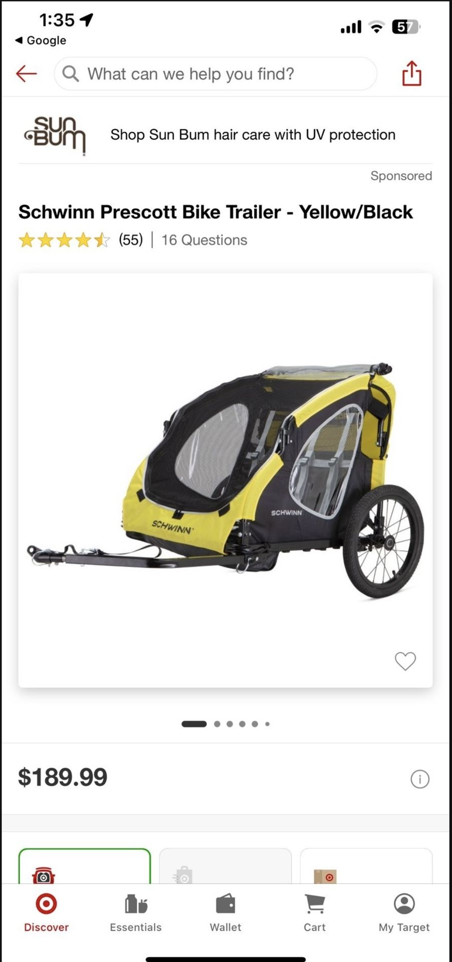 Schwinn Prescott Bike Trailer - Yellow/Black